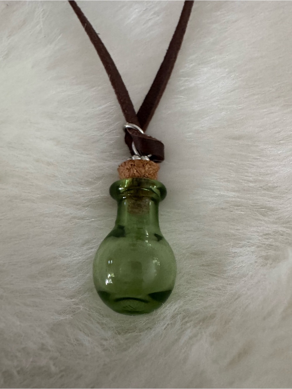 Green Glass Vial Pendant Necklace with Cork
